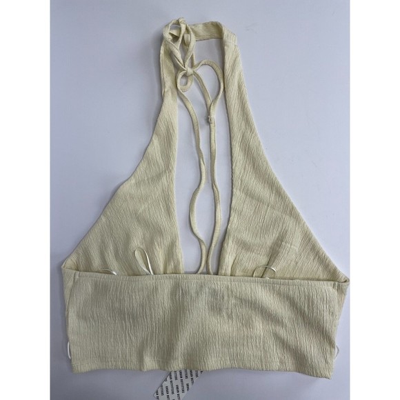 Urban Outfitters L Valeria Halter Cropped Top Cream Cutout Front Drawstring NWT - Picture 5 of 7